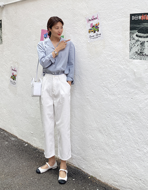 pintuck denim pants - white color only (바로배송)